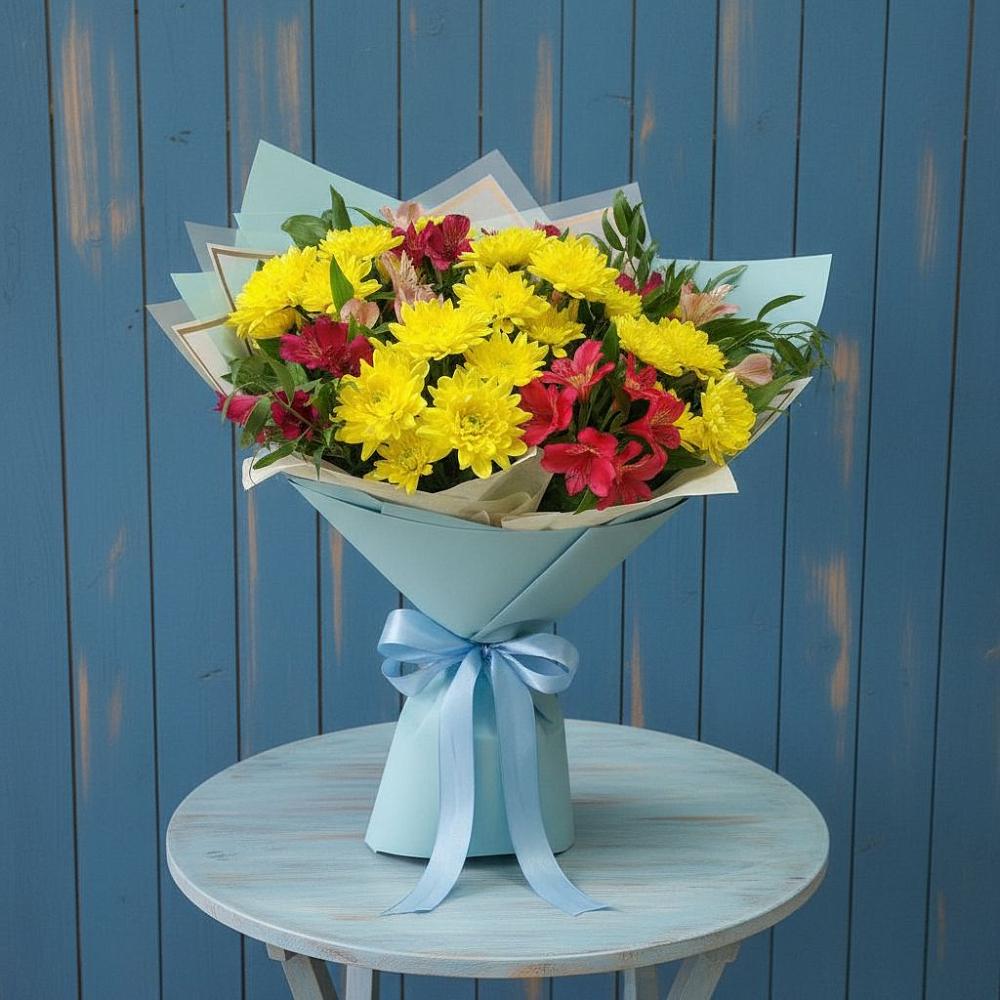 Букет цветов из: Альстромерии и Хризантемы в Калачинске