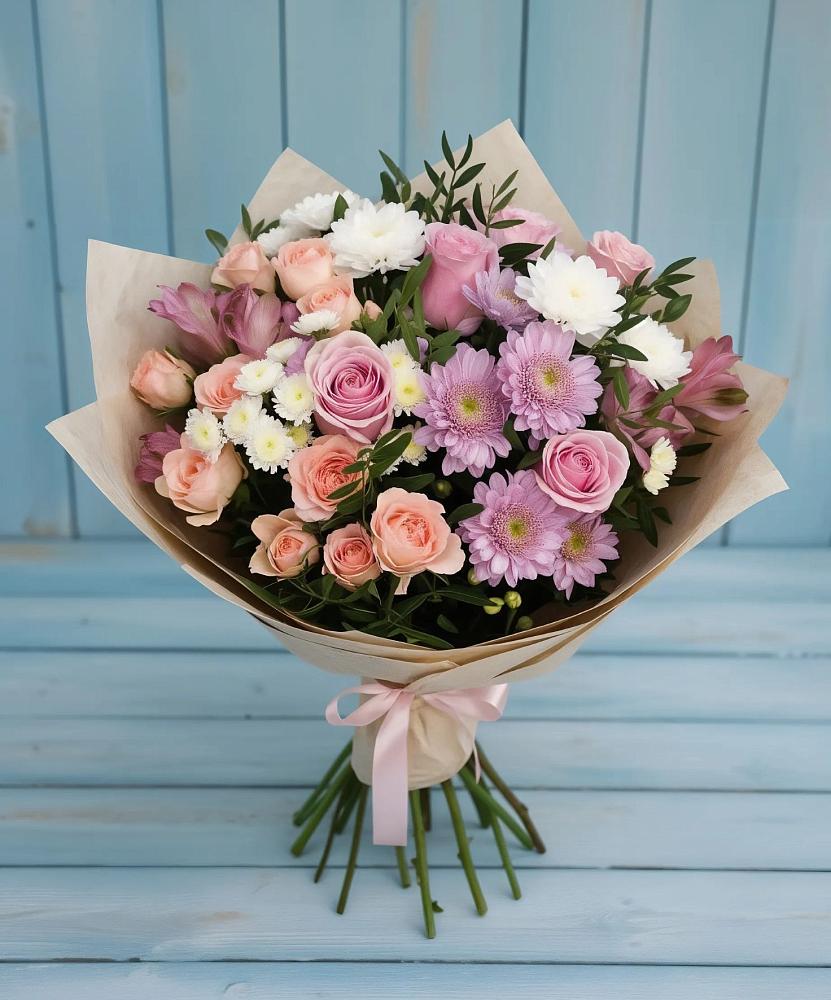 Букет цветов из: Хризантемы, Розы и Альстромерии в Калачинске