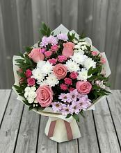 Букет цветов из:  Альстромерии, Гвоздики, Розы и Хризантемы в Калачинске