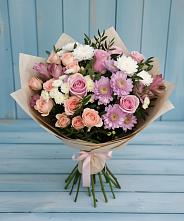 Букет цветов из:  Хризантемы, Розы и Альстромерии #REPLACE_PRED# Калачинске